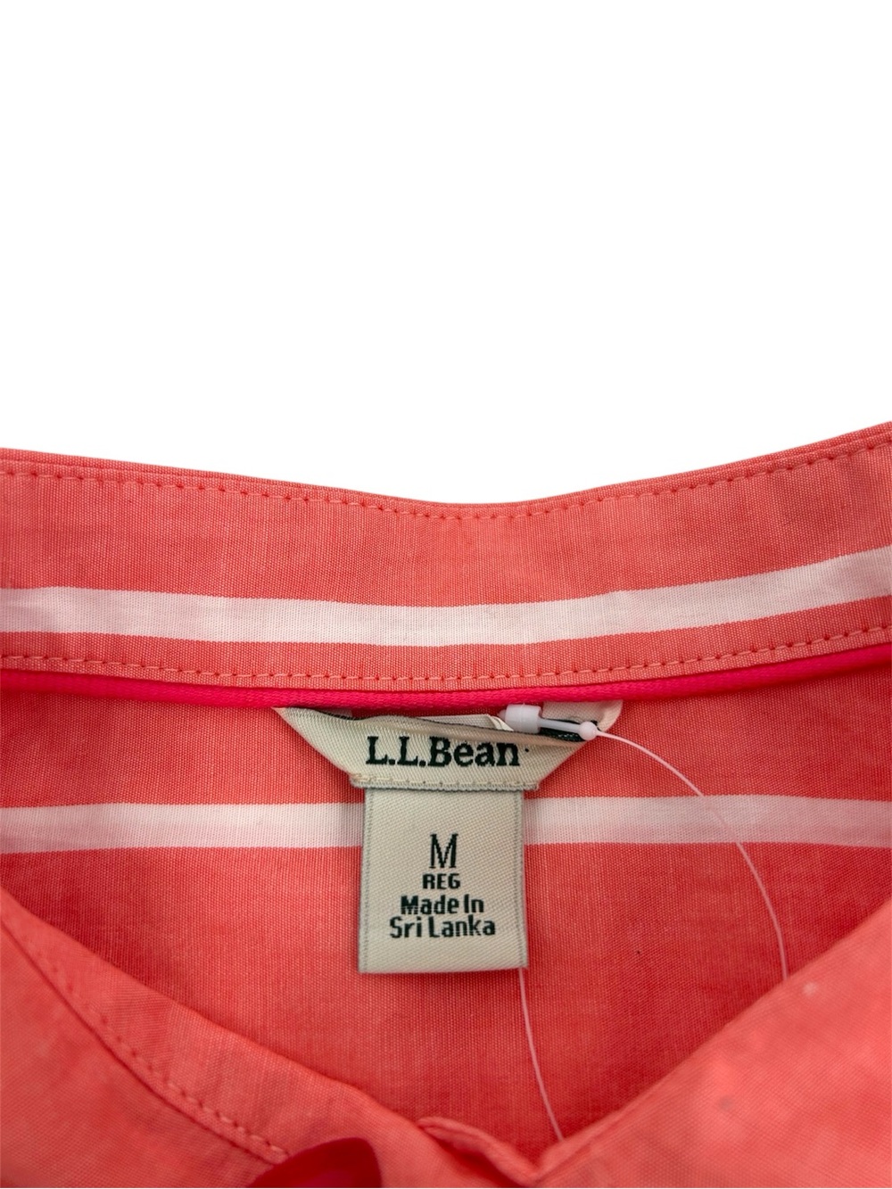 NWT L.L.Bean Essential Cotton Poplin Short Sleeve Shirt in Hot Coral Stripe READ - Picture 7 of 12